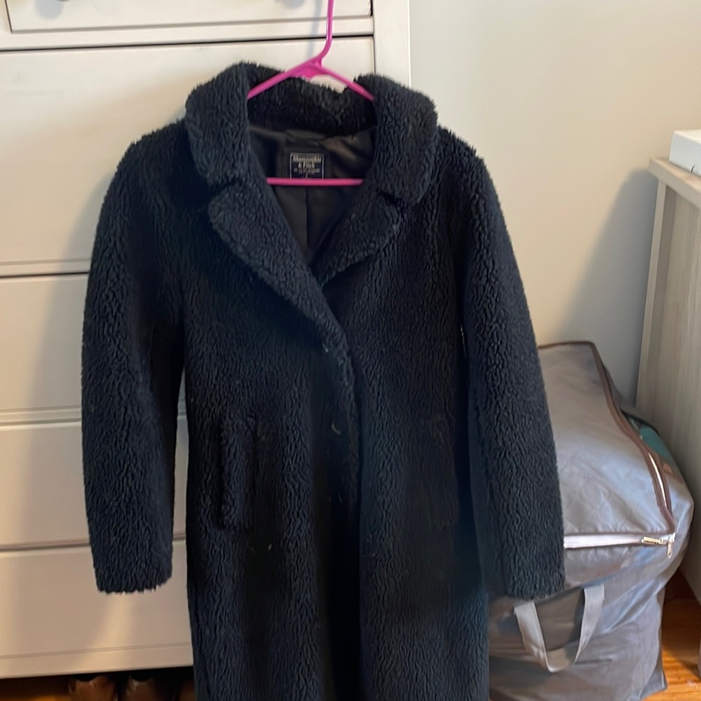 Abercrombie black long teddy coat